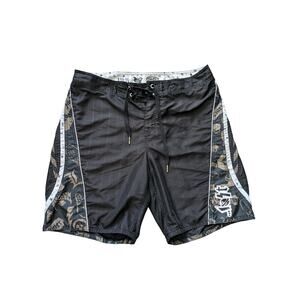 Y2K Lost Mayhem Board Shorts Mens 36 Black Skulls Black Sheep Surf Beachy